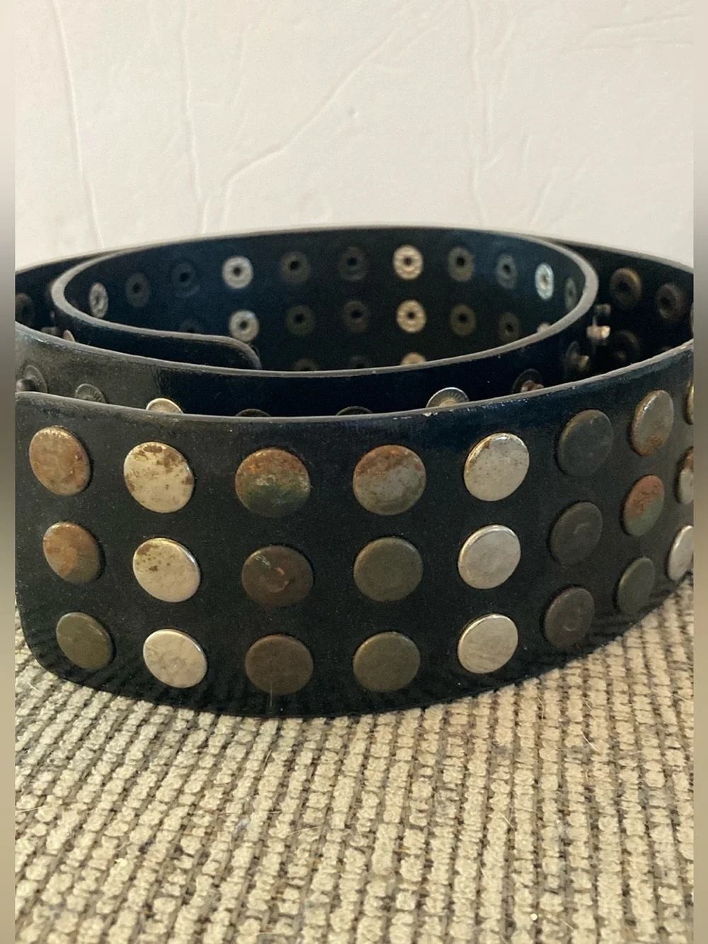 Vintage black belt with silver and rusted Studs streetwear grunge vibe
